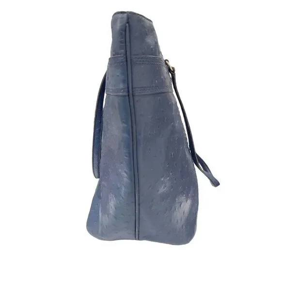 KATE SPADE Navy Blue Large Ostrich Embossed Leather Tote Bag Purse EUC